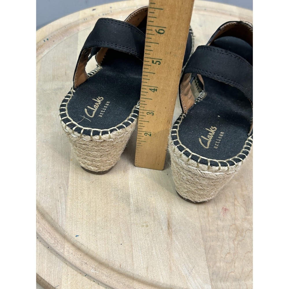 Clarks Artisan Wedge Shoes Womens Size 10 Black Espadrille Slingback Sandals - Picture 7 of 11